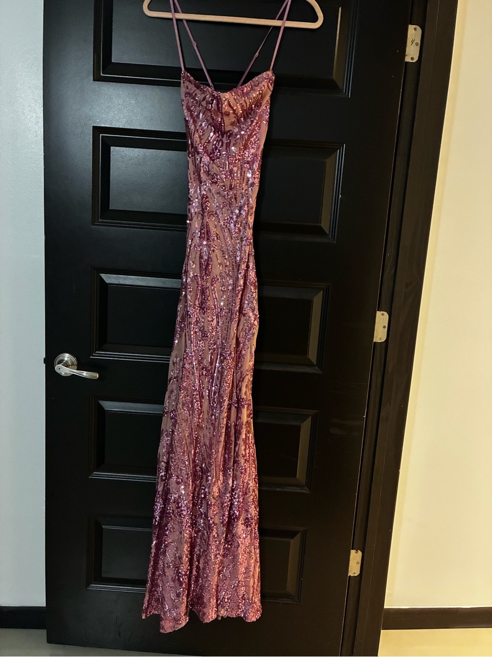 Elegant Sequined Pink Evening Gown